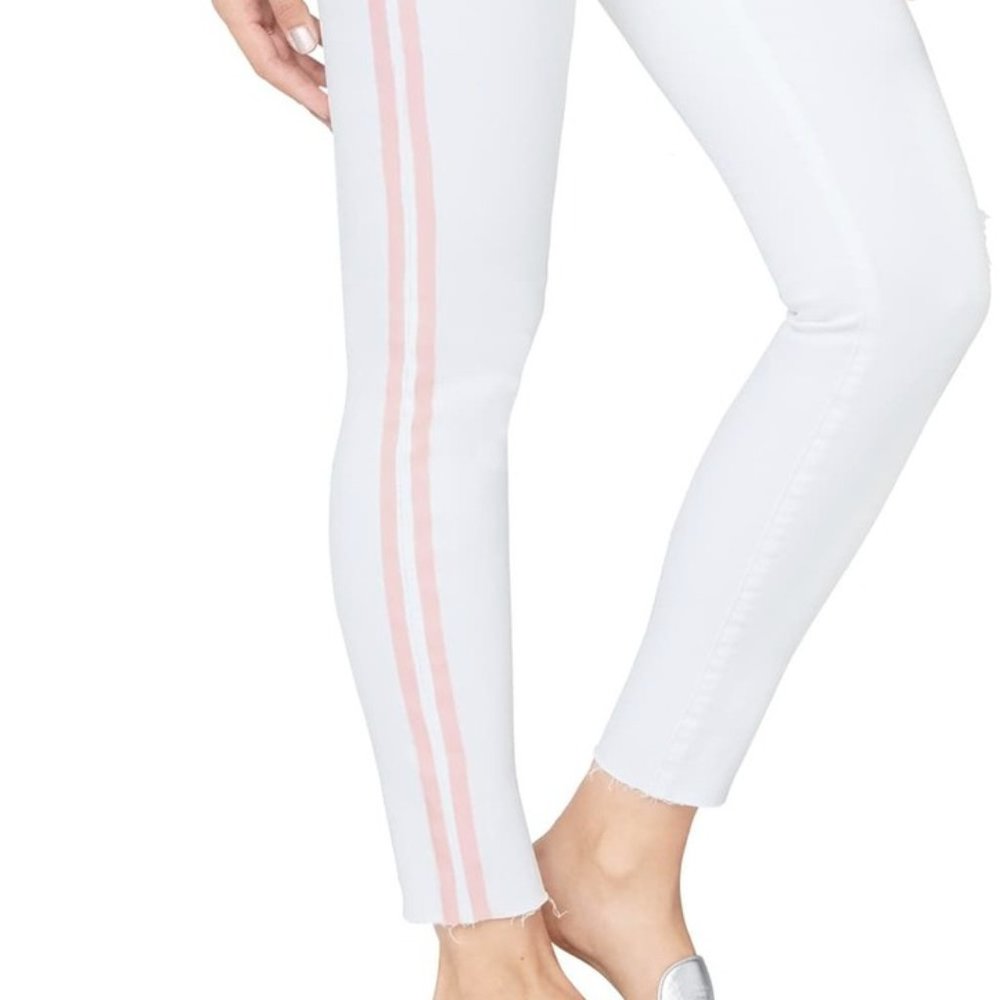 Edelman Pink Stripe Frayed Ankle Skinny Jeans 30